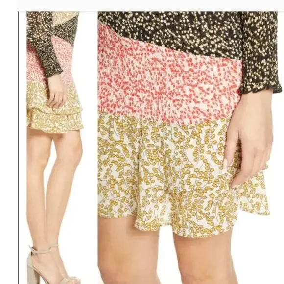 Anthro Foxiedox floral multi color smocked waist ruffle mini dress New sz Med